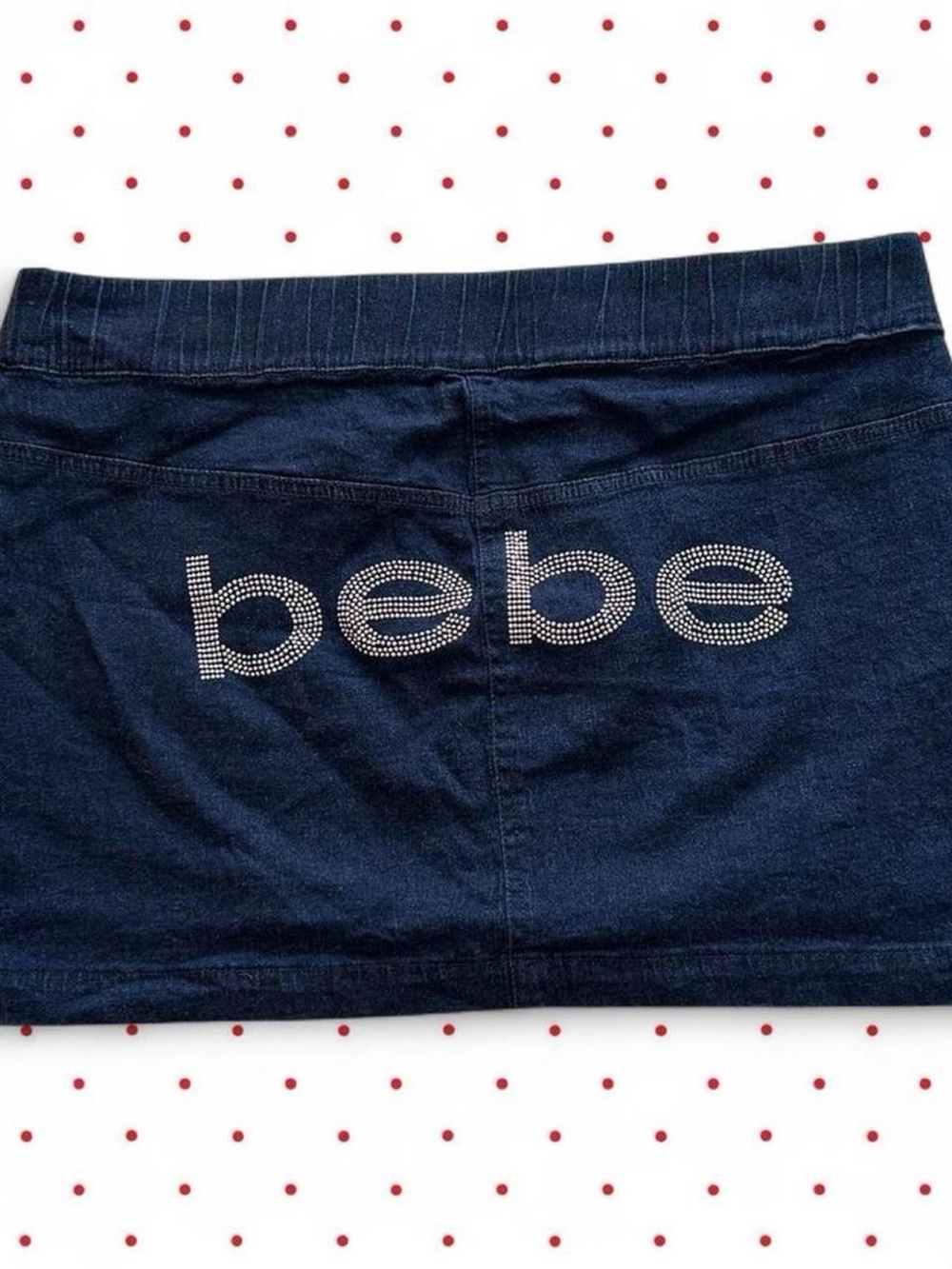 bebe Navy Rhinestone Logo Mini Skirt